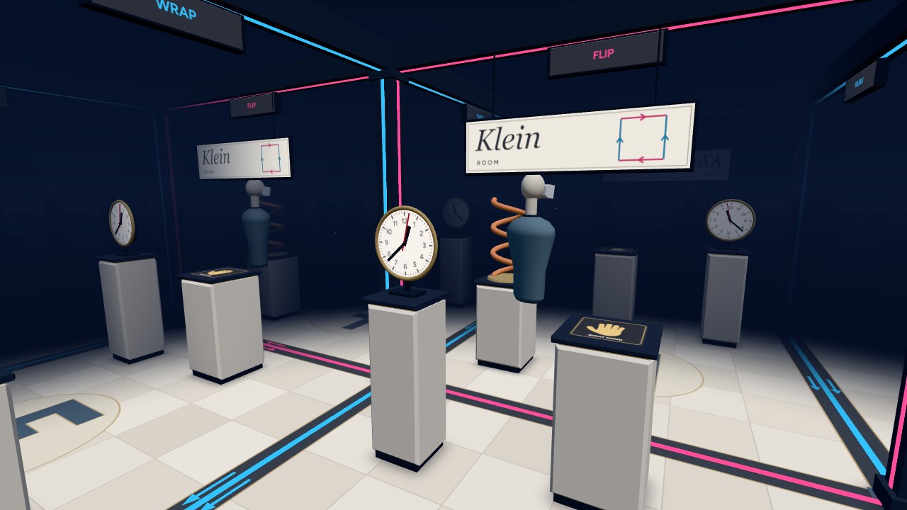 Copies of the Klein room and of the viewer, with every other row mirror-reversed